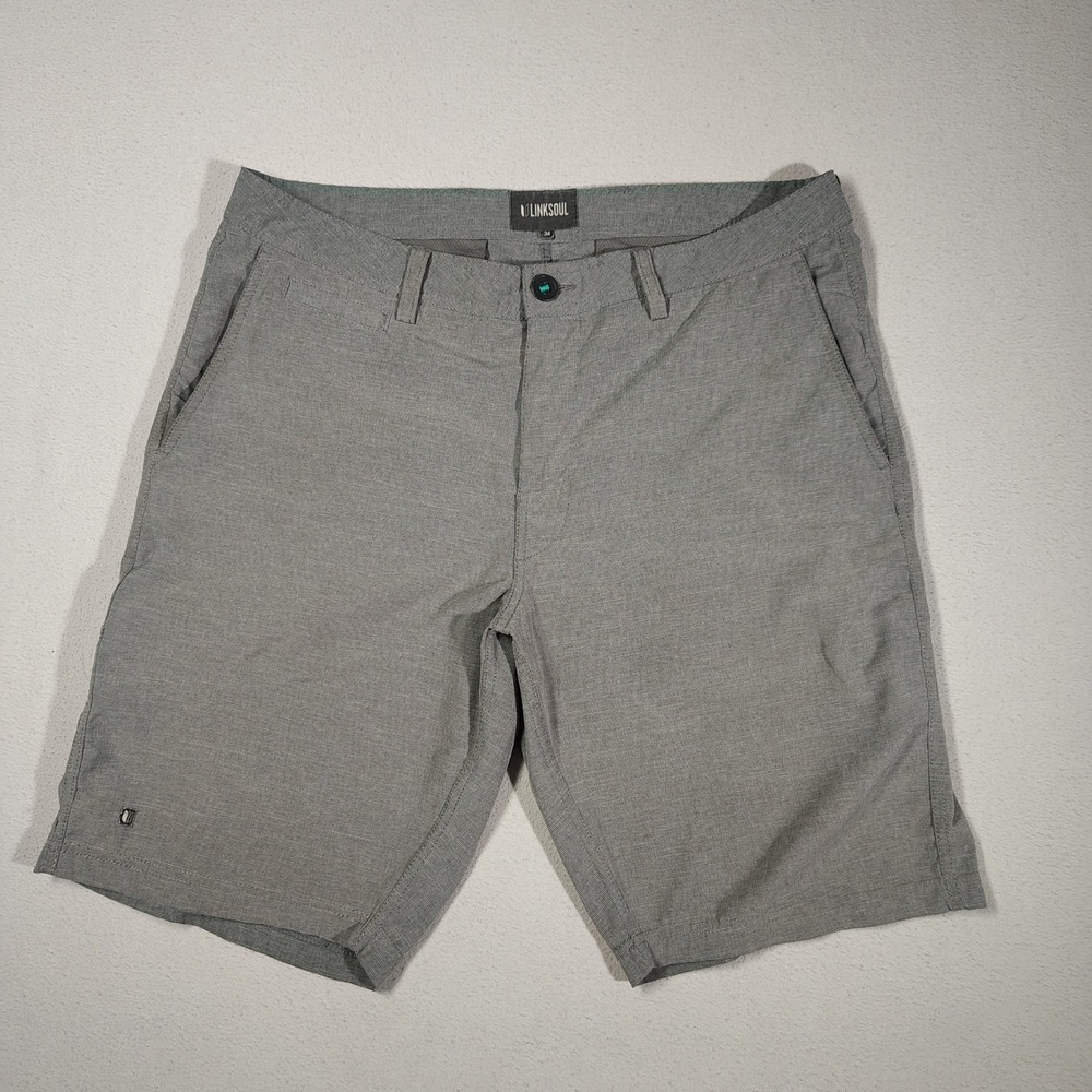Linksoul Shorts Mens 34 Grey Boardwalker Polyester Cotton Blend Hybrid Golf Tech